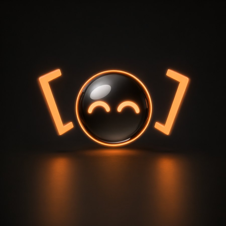 TheIO 3D render with happy eyes and raised brackets